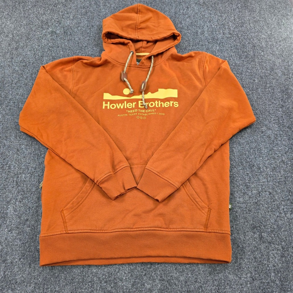 Howler Brothers Mens Hooded Pullover Sweatshirt Medium‎ Orange Logo Graphic